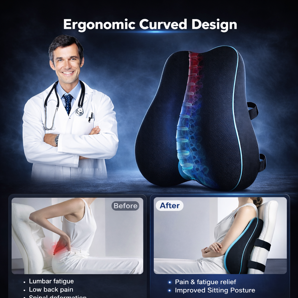 Lumbar Pillow for Office Chair Back Cushion with Removable Cover Cooling Memory Foam Pillow Back Pain Relief Luxury For Home Store