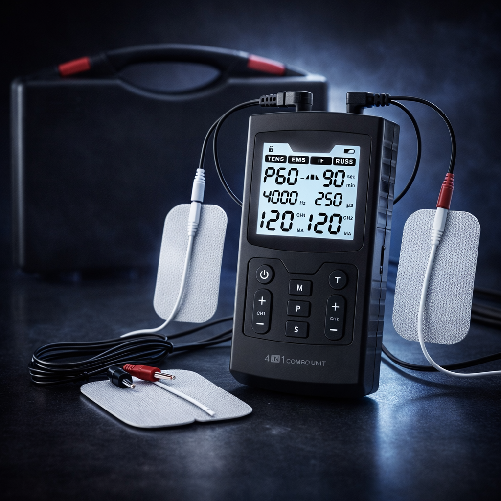 4 In 1 Electric Muscle Stimulator Interferential High-Frequency Physiotherapy Device IFT RUSS TENS Pulse Electrostimulator Hmeily Official Store