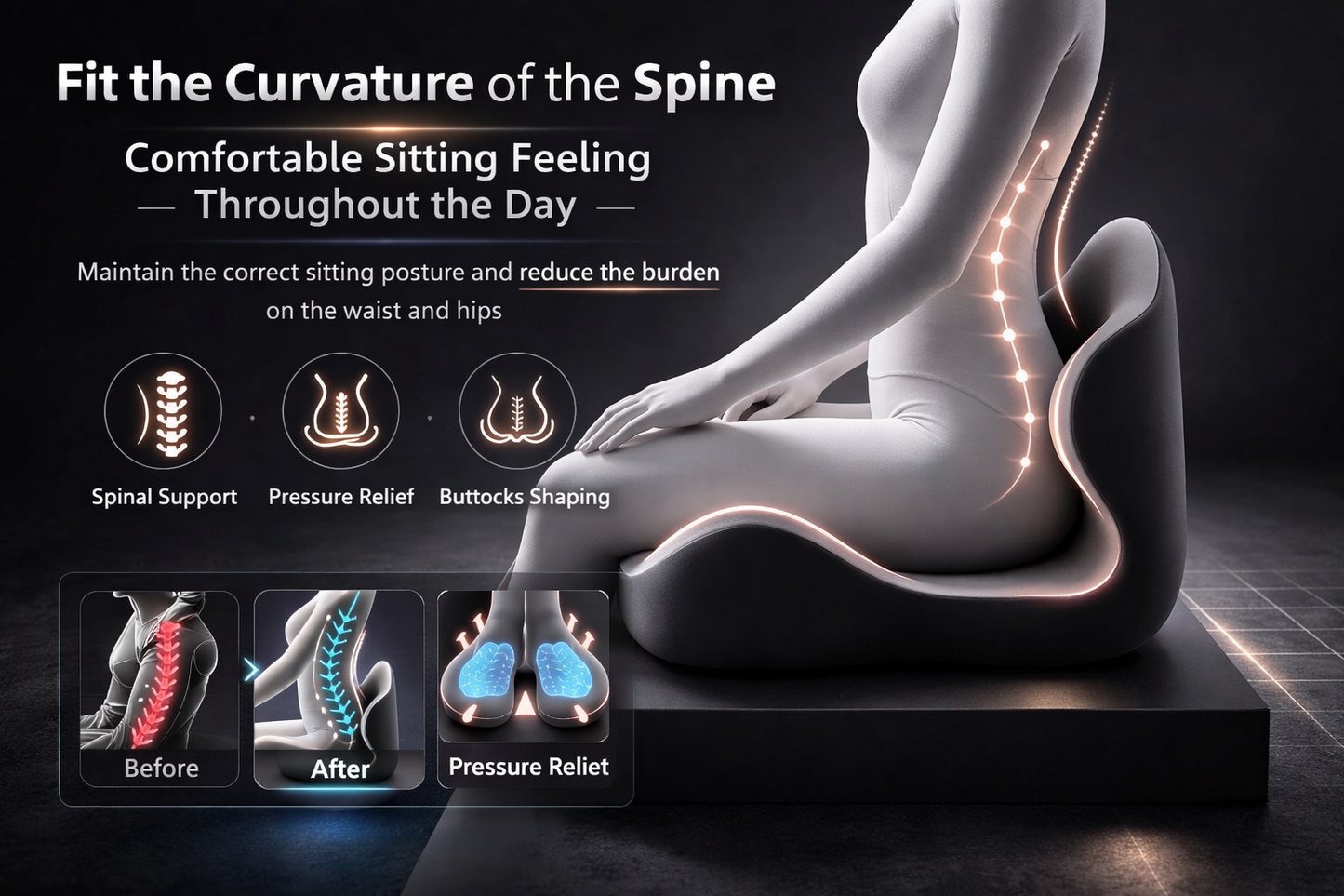 Memory Foam One-piece Cushion Office Cushion Hip Beautification Spine Relief And Waist Support Cushion Daylight's Market