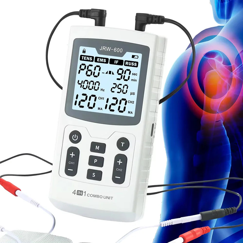 4 In 1 Electric Muscle Stimulator Interferential High-Frequency Physiotherapy Device IFT RUSS TENS Pulse Electrostimulator Hmeily Official Store